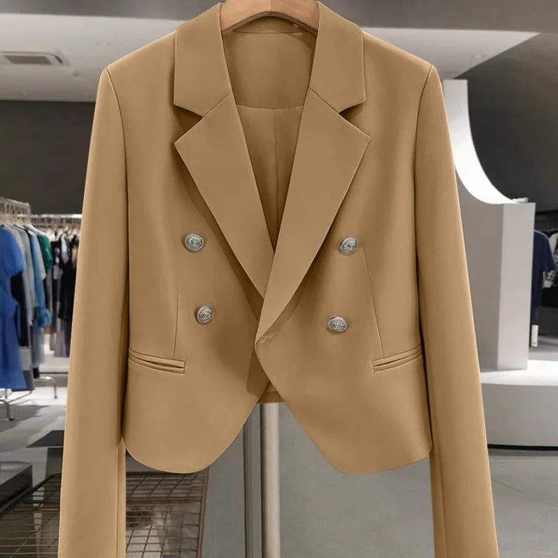 DOUBLE-BREASTED LOOSE BLAZER — WOMEN’S CASUAL OFFICE JACKET
