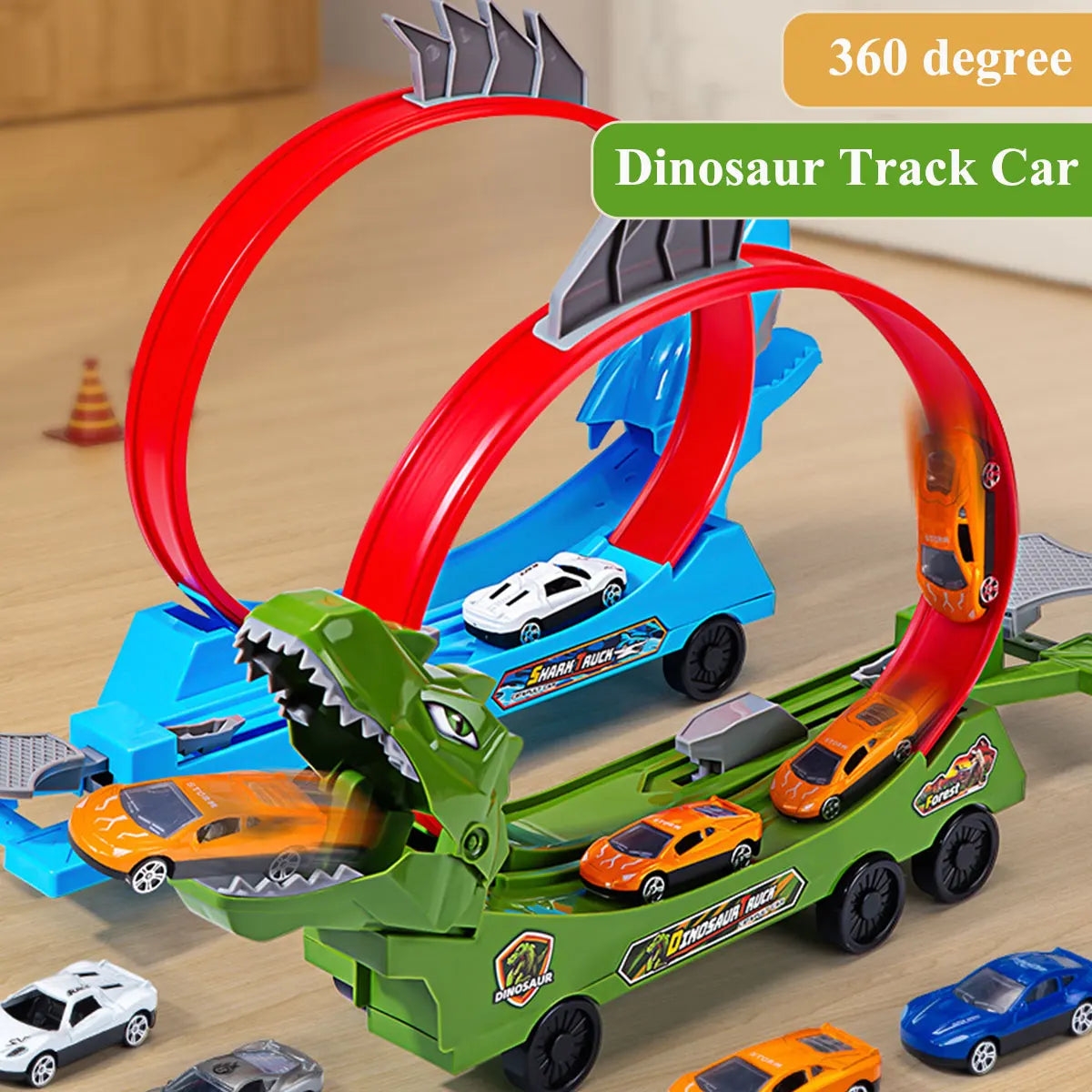 Dinosaur & Shark Track Car Set - DIY Educational Railway Toy for Kids