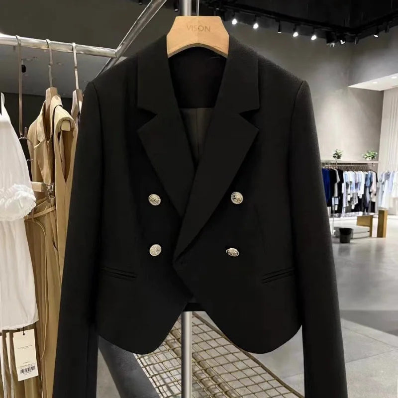 DOUBLE-BREASTED LOOSE BLAZER — WOMEN’S CASUAL OFFICE JACKET