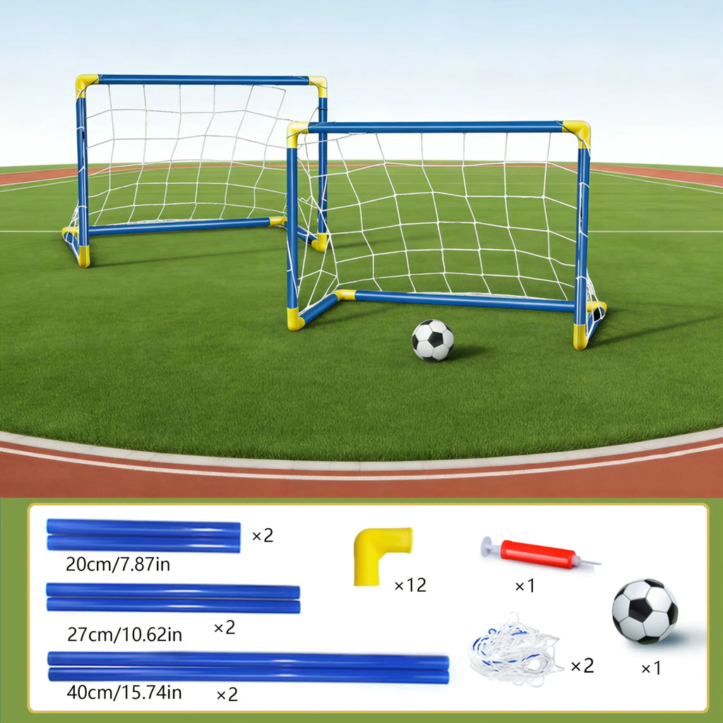 Portable Soccer Goal Set with Inflatable Ball - 2 PVC Nets 17x12in