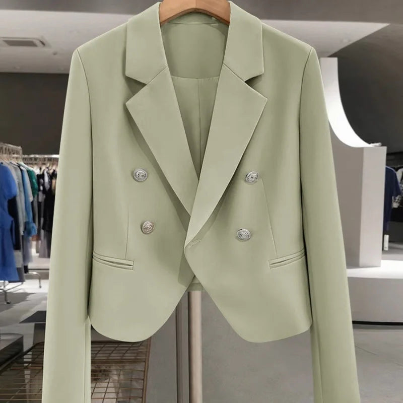 DOUBLE-BREASTED LOOSE BLAZER — WOMEN’S CASUAL OFFICE JACKET