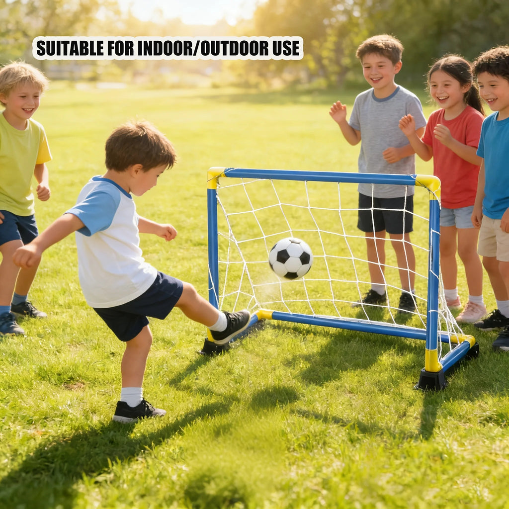 Portable Soccer Goal Set with Inflatable Ball - 2 PVC Nets 17x12in