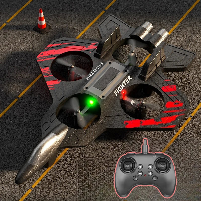 RC Fighter Plane Toy 2.4G with LED Light - Remote Control Foam Jet Helicopter for Kids