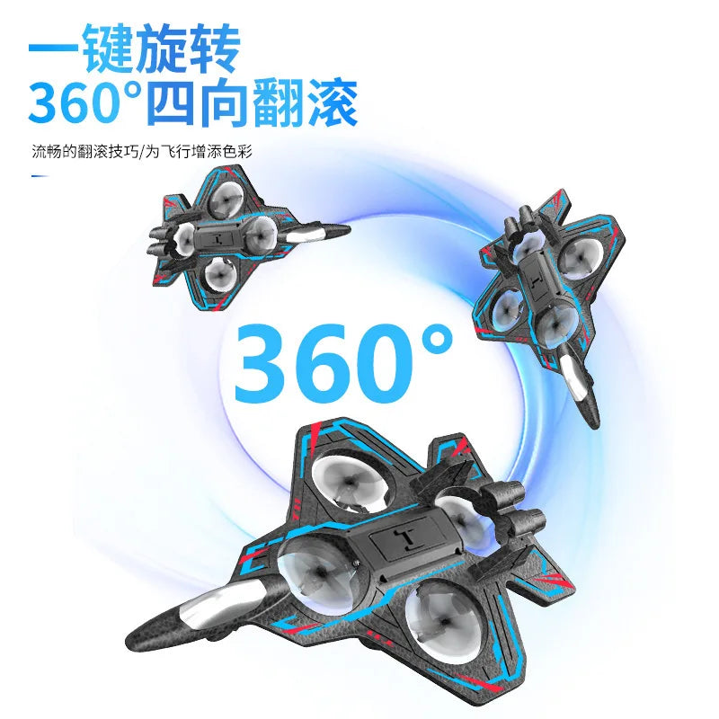 RC Fighter Plane Toy 2.4G with LED Light - Remote Control Foam Jet Helicopter for Kids