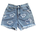 Y2K HEART JORTS — HIGH-WAIST DENIM SHORTS