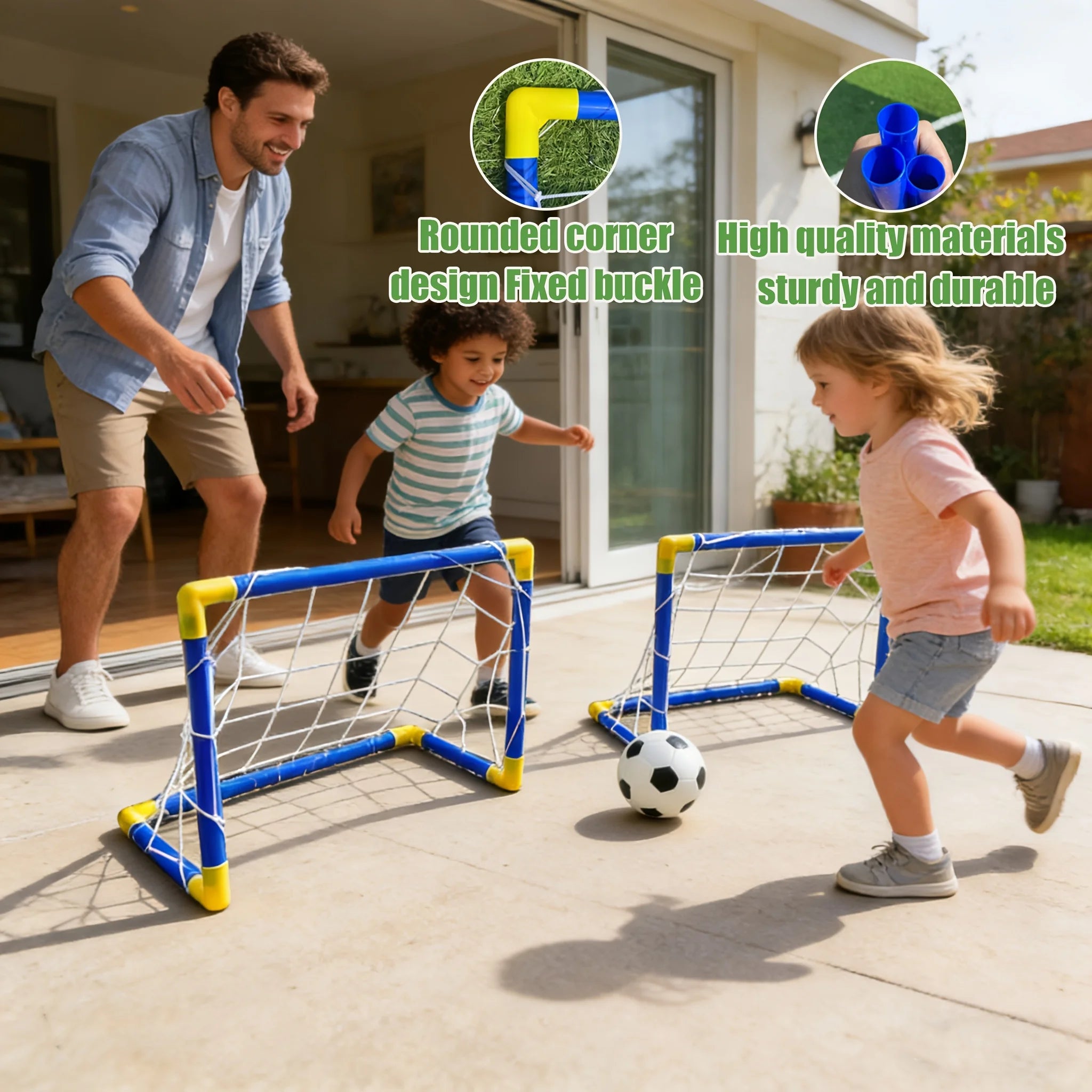 Portable Soccer Goal Set with Inflatable Ball - 2 PVC Nets 17x12in