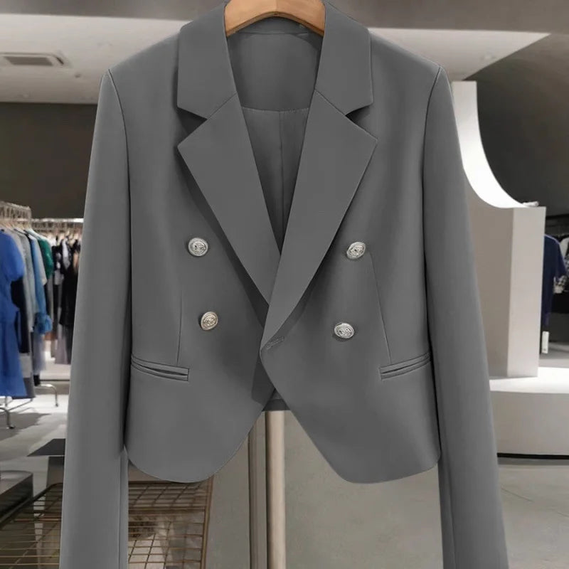 DOUBLE-BREASTED LOOSE BLAZER — WOMEN’S CASUAL OFFICE JACKET