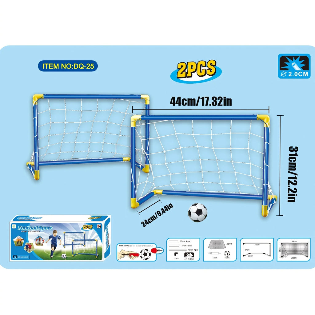 Portable Soccer Goal Set with Inflatable Ball - 2 PVC Nets 17x12in