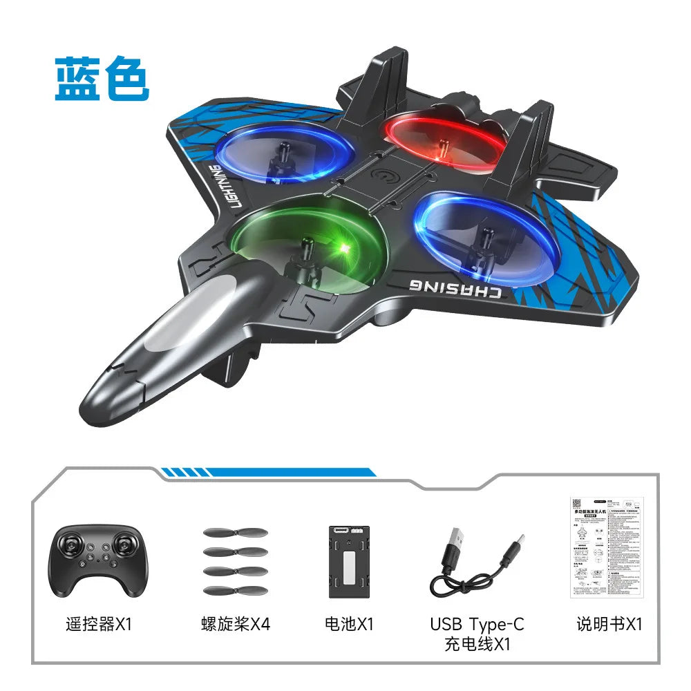 RC Fighter Plane Toy 2.4G with LED Light - Remote Control Foam Jet Helicopter for Kids