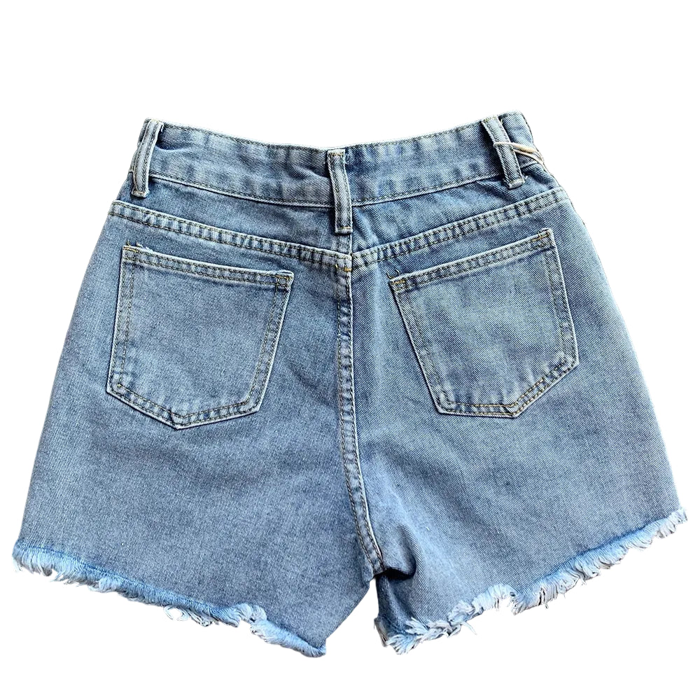 Y2K HEART JORTS — HIGH-WAIST DENIM SHORTS